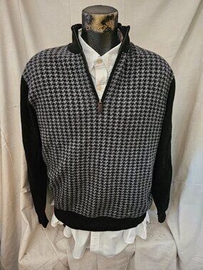 Daniel Cremieux Men's Extra Fine Merino Wool Zippered Sweater Houndstooth Sz XL